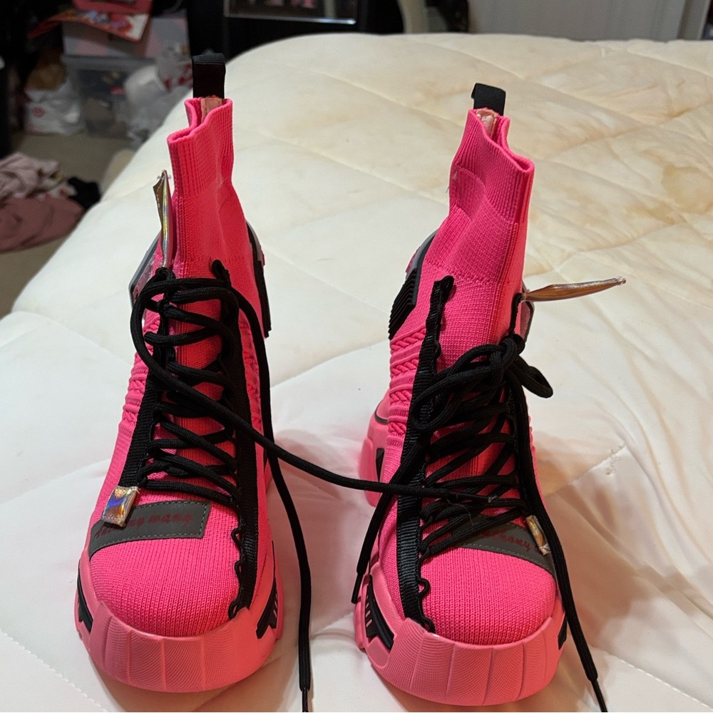 Vibrant Pink High-Top Platform Sneakers